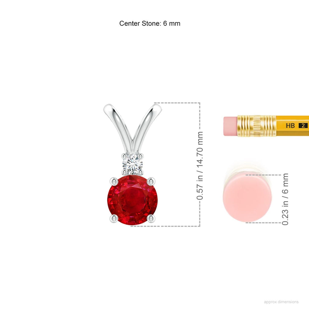 Round Ruby Solitaire Pendant Necklace with Diamond, Sterling Silver