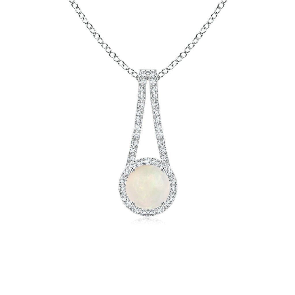 Natural Opal Halo Pendant Necklace with Diamond, 14K Gold or Platinum