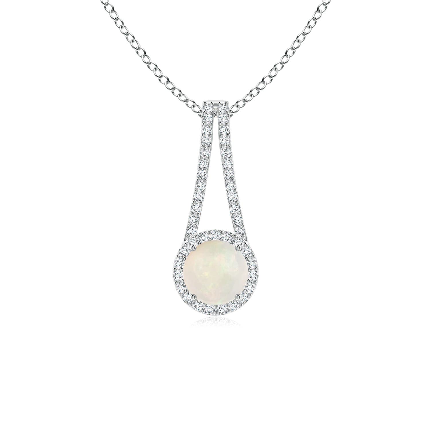 Natural Opal Halo Pendant Necklace with Diamond, 14K Gold or Platinum
