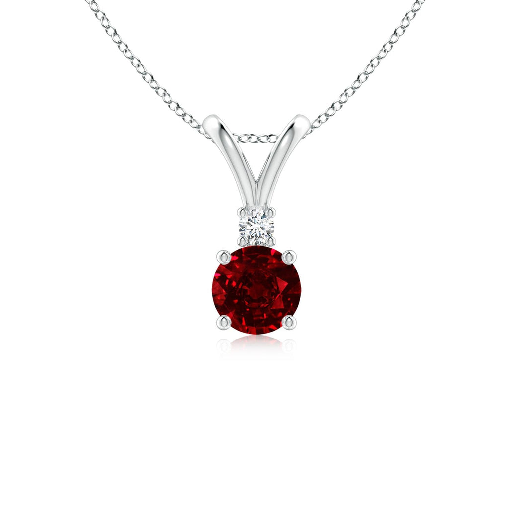 Round Ruby Solitaire Pendant Necklace with Diamond, Sterling Silver