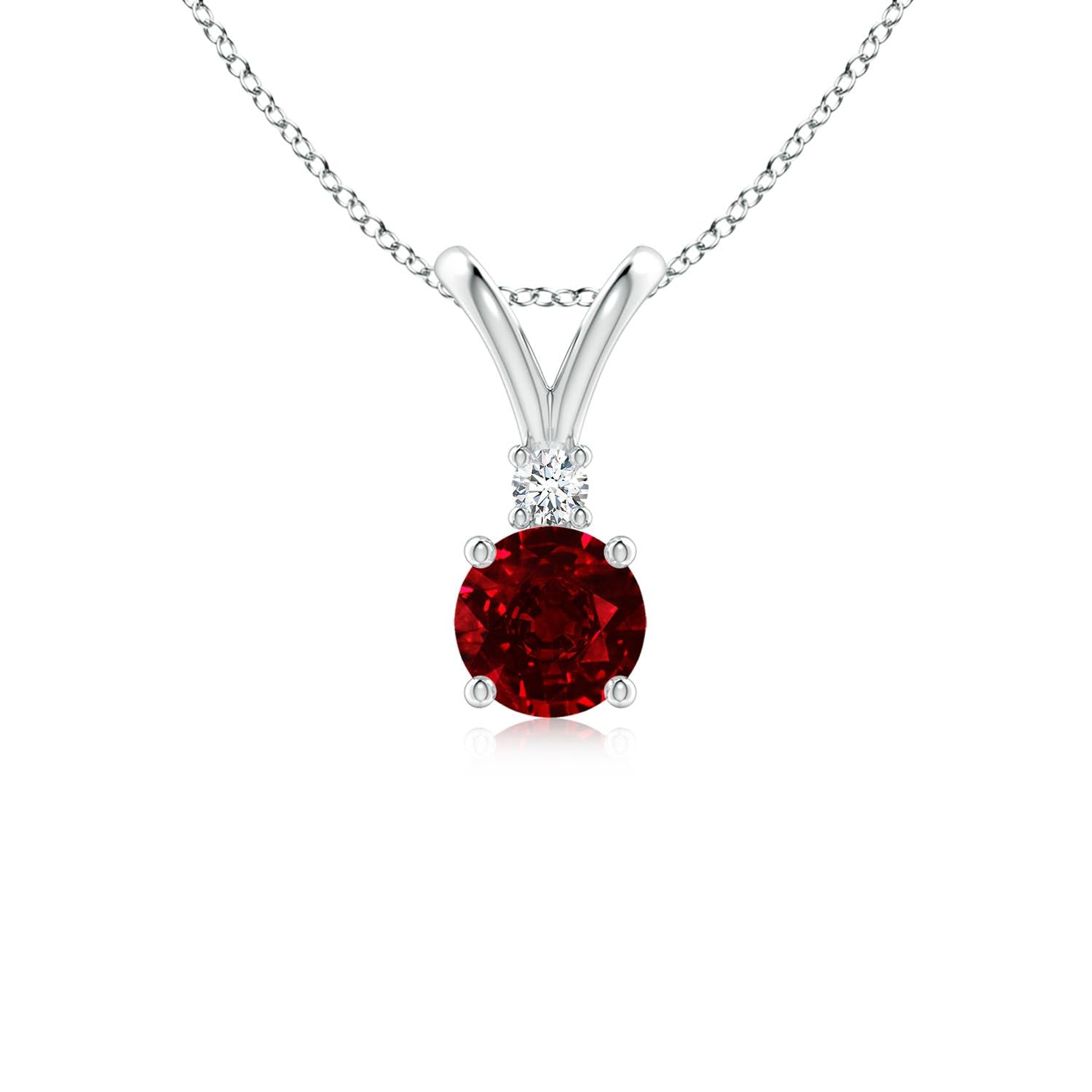 Round Ruby Solitaire Pendant Necklace with Diamond, Sterling Silver