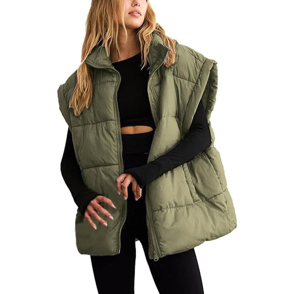 Womens Zip Up Puffer Vest Stand Collar Sleeveless Padded Jacket Coat