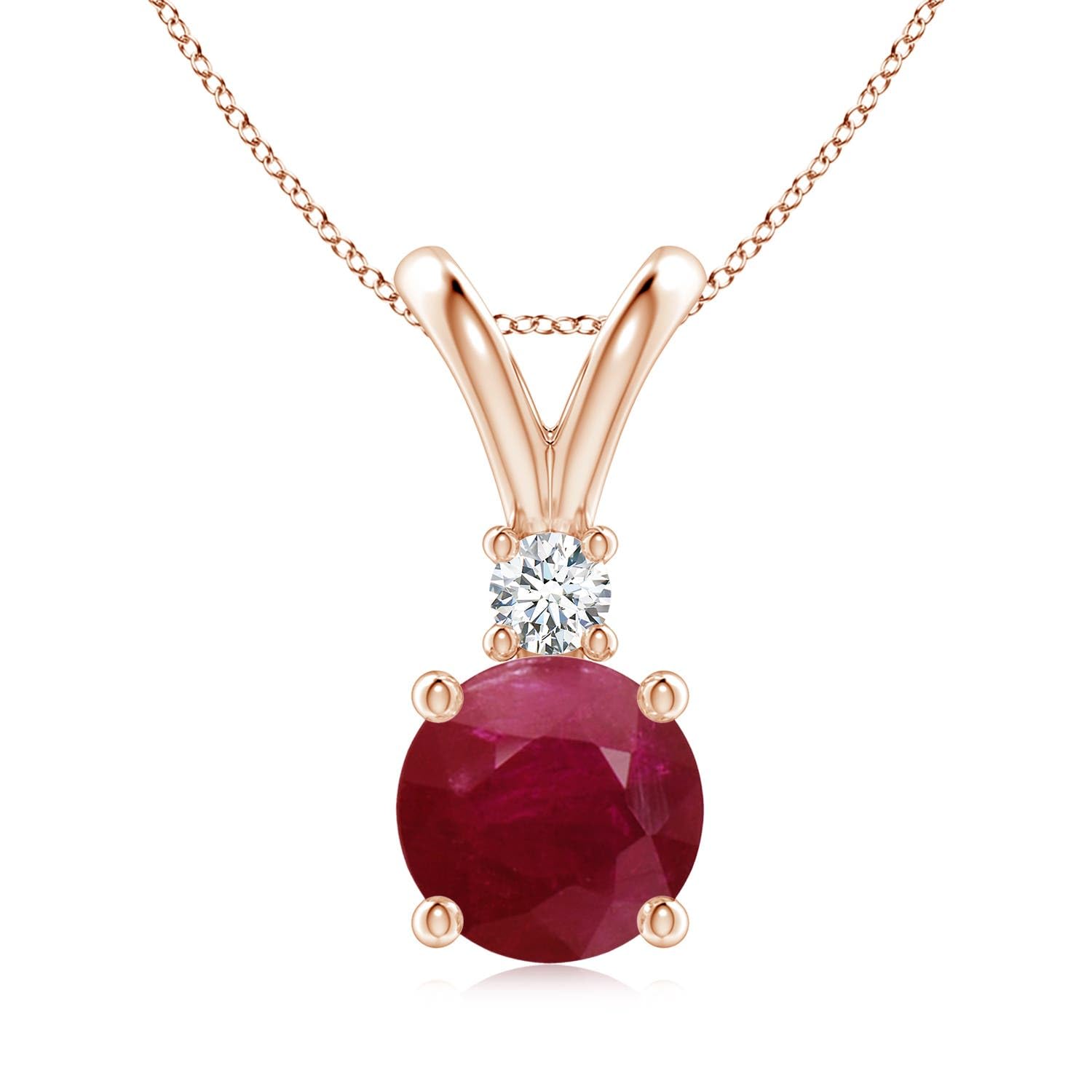 Round Ruby Solitaire Pendant Necklace with Diamond, Sterling Silver