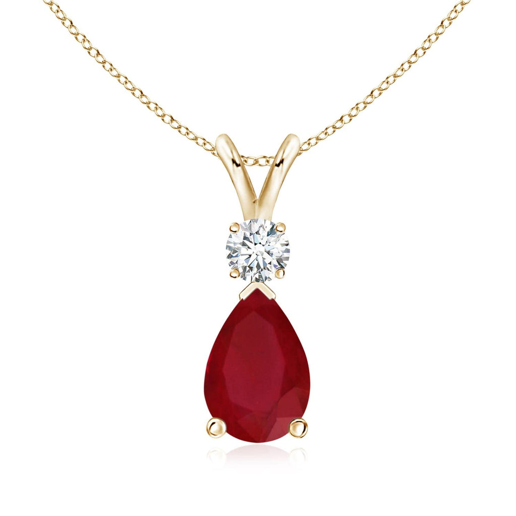 Teardrop Ruby Pendant Necklace with Diamond, Silver, 14K Gold or Platinum