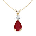 Teardrop Ruby Pendant Necklace with Diamond, Silver, 14K Gold or Platinum