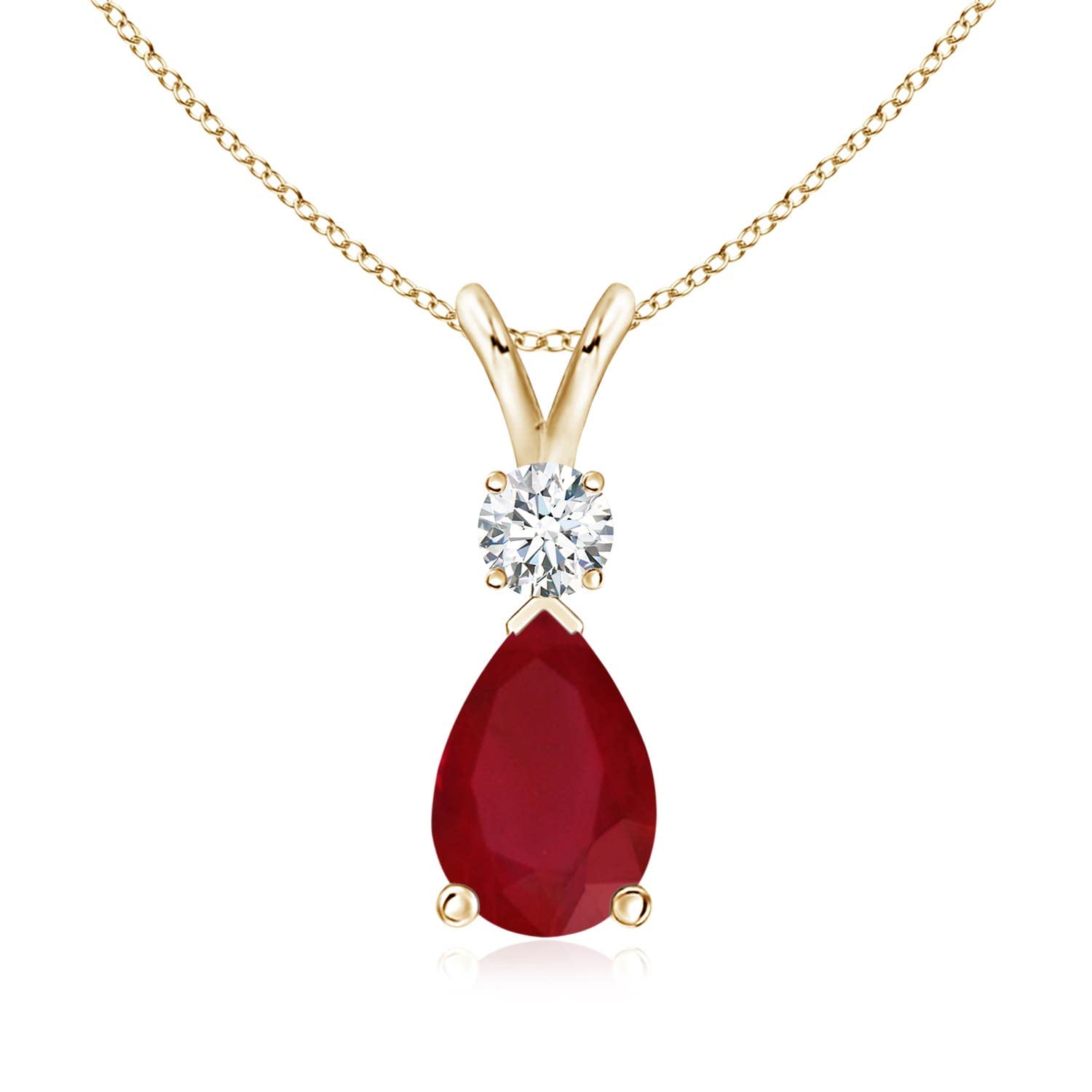 Teardrop Ruby Pendant Necklace with Diamond, Silver, 14K Gold or Platinum