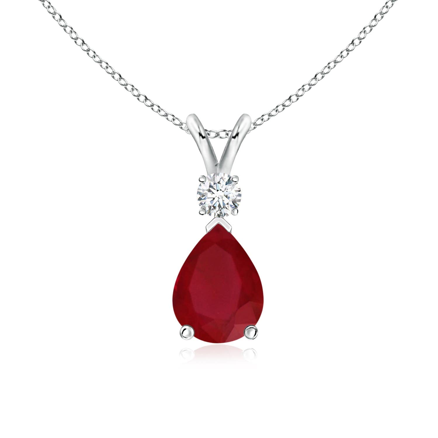 Teardrop Ruby Pendant Necklace with Diamond, Silver, 14K Gold or Platinum