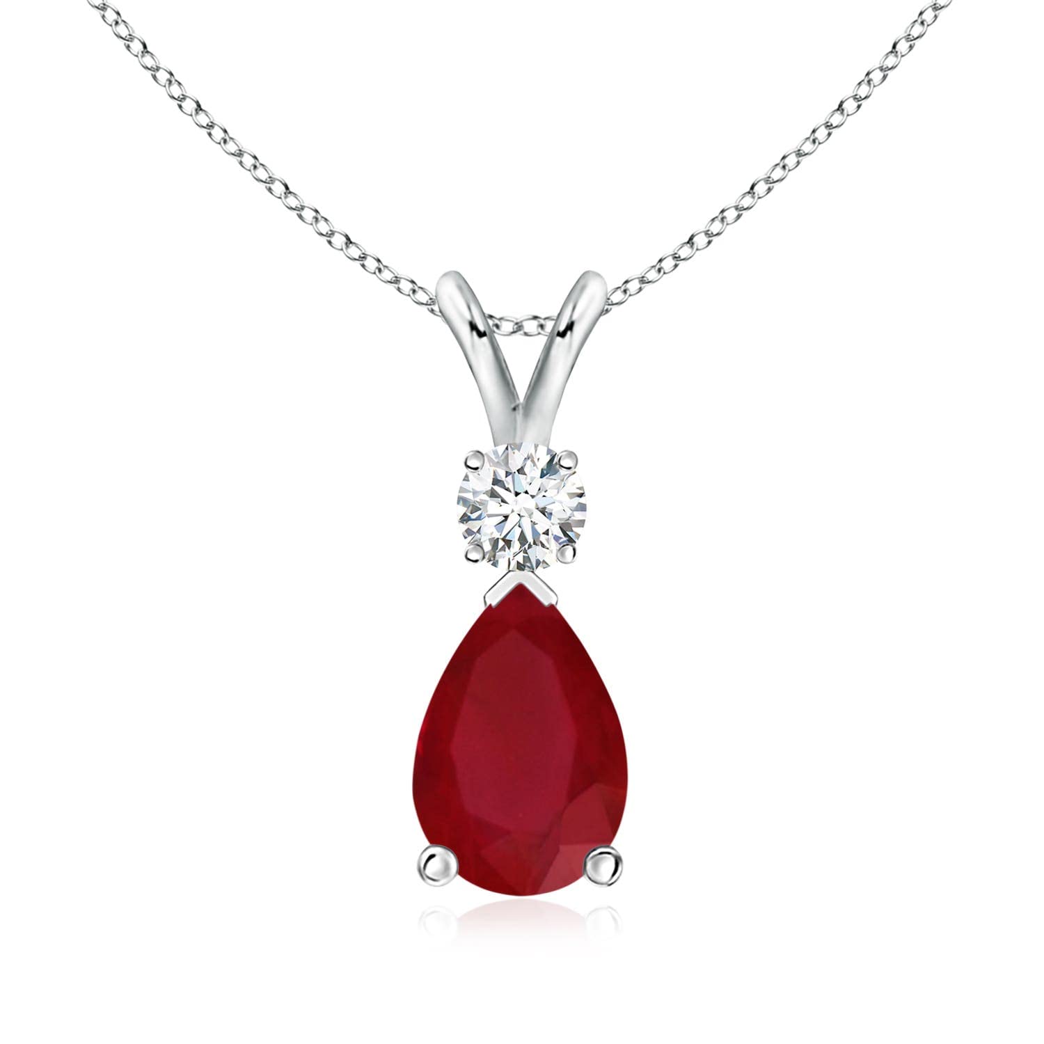 Teardrop Ruby Pendant Necklace with Diamond, Silver, 14K Gold or Platinum