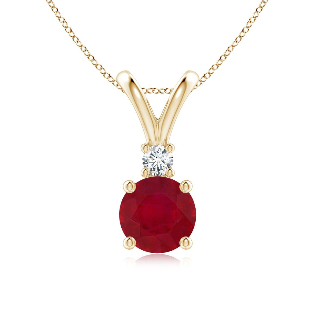 Round Ruby Solitaire Pendant Necklace with Diamond, Sterling Silver