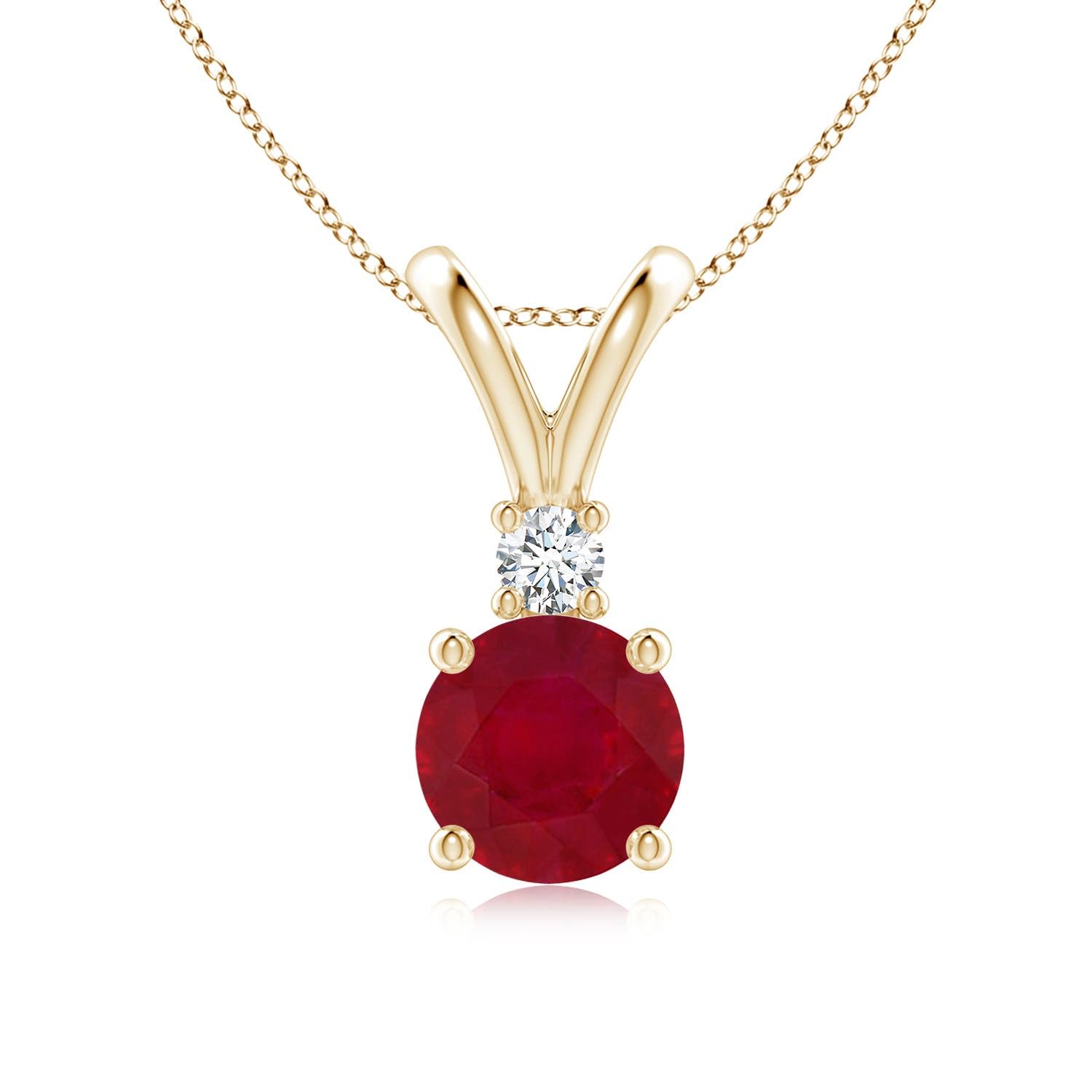 Round Ruby Solitaire Pendant Necklace with Diamond, Sterling Silver