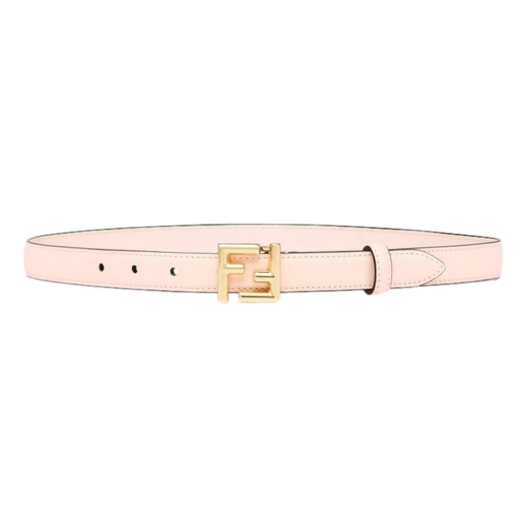 Women's Calf Leather Belt with Gold-Tone Logo Buckle, Pink