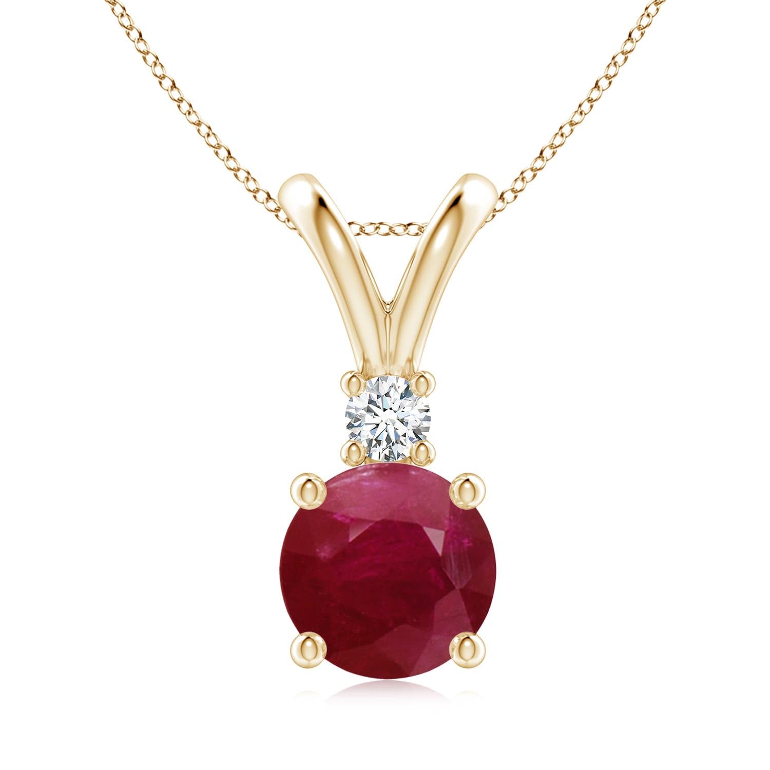 Round Ruby Solitaire Pendant Necklace with Diamond, Sterling Silver