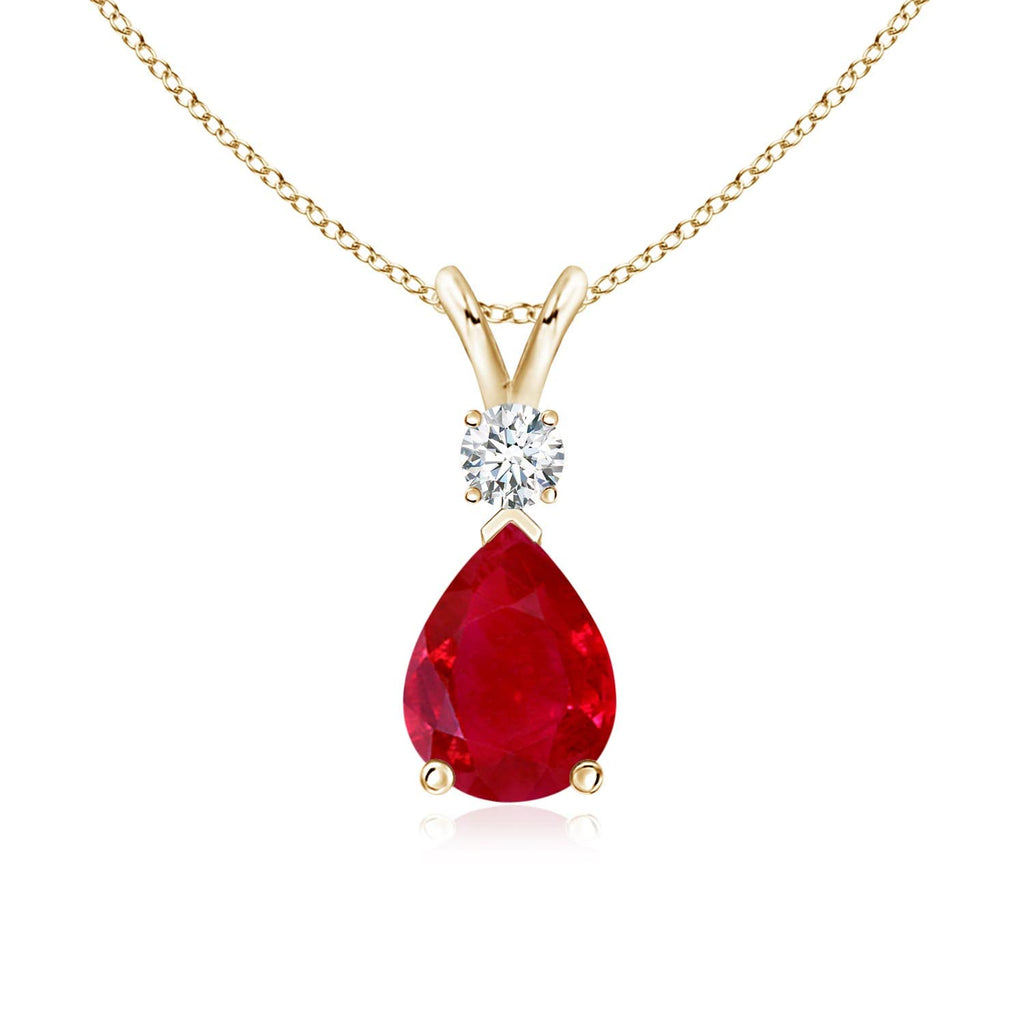 Teardrop Ruby Pendant Necklace with Diamond, Silver, 14K Gold or Platinum