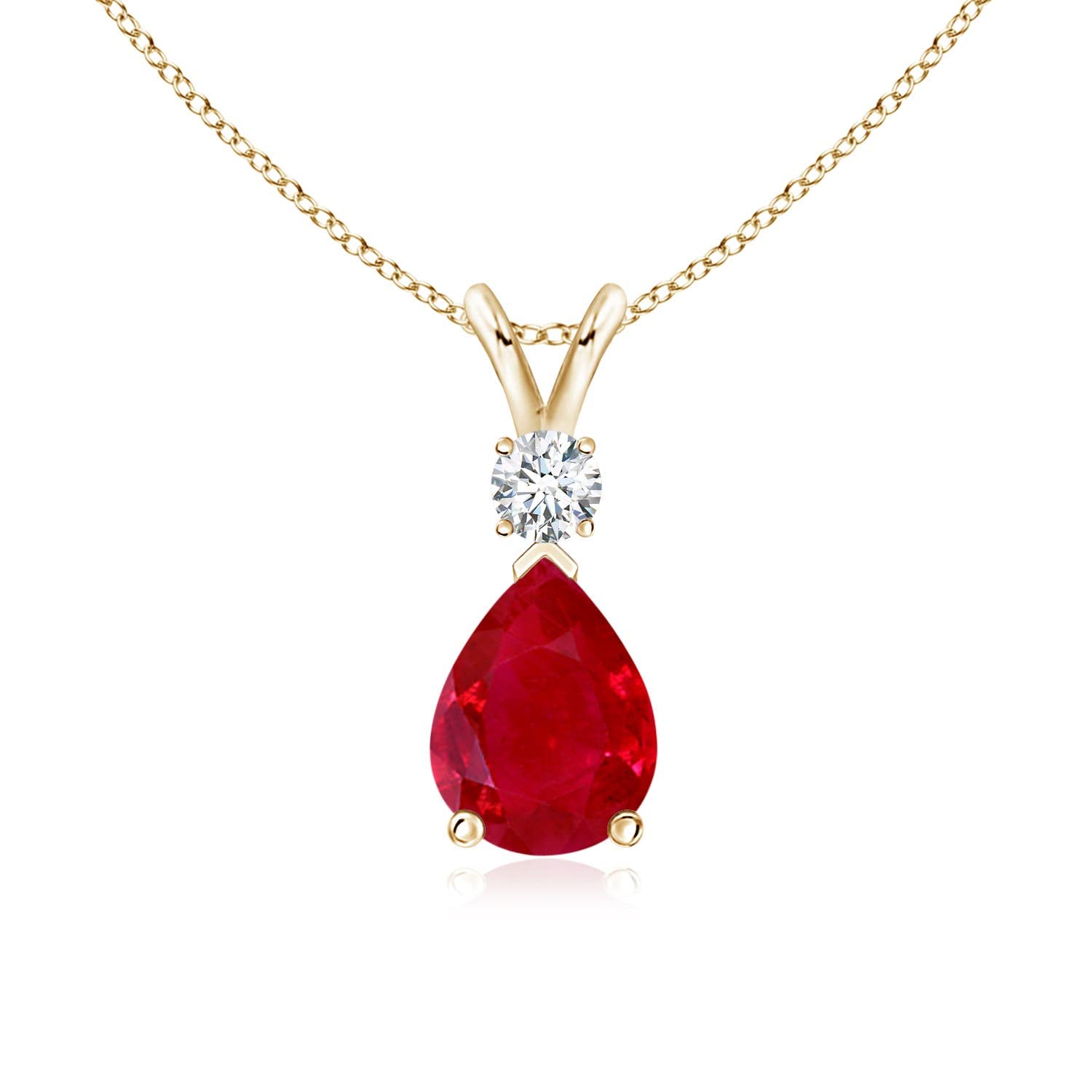 Teardrop Ruby Pendant Necklace with Diamond, Silver, 14K Gold or Platinum