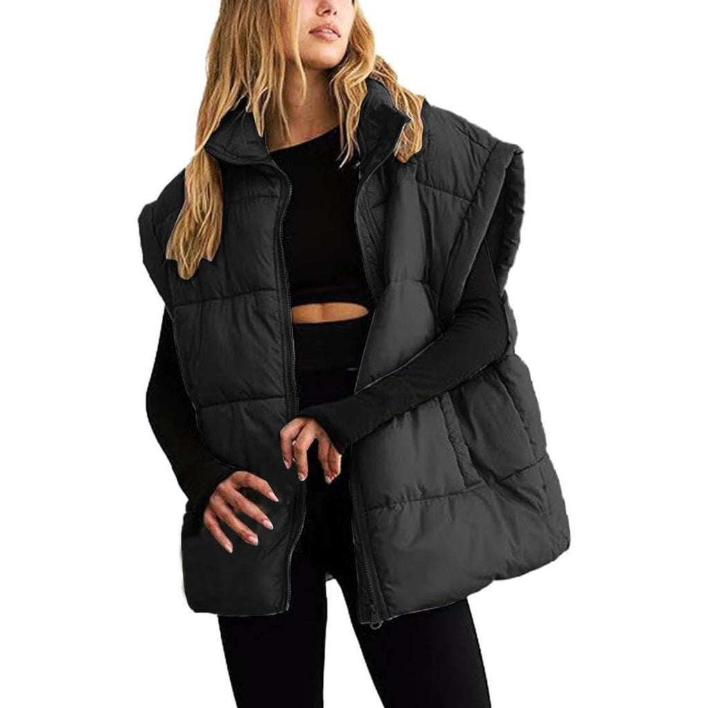 Womens Zip Up Puffer Vest Stand Collar Sleeveless Padded Jacket Coat