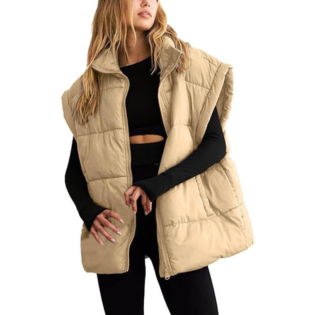 Womens Zip Up Puffer Vest Stand Collar Sleeveless Padded Jacket Coat