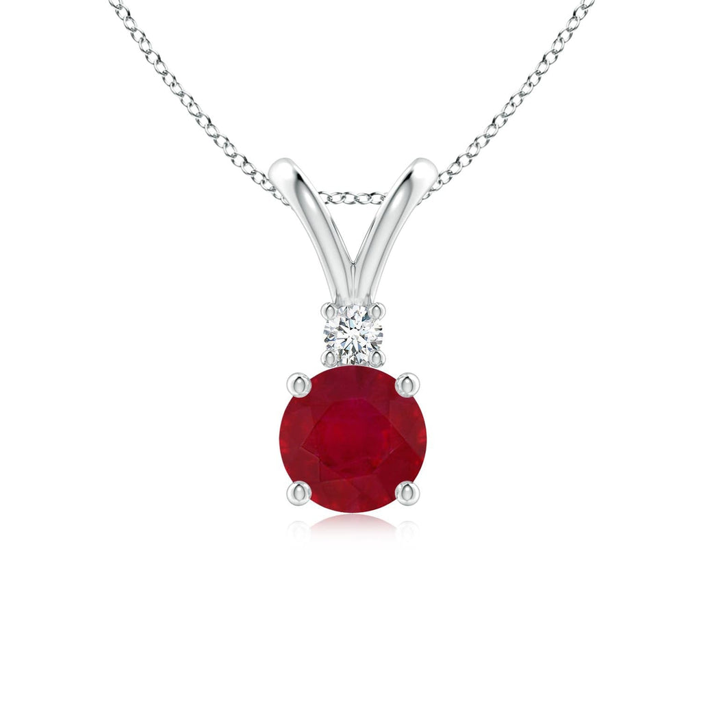 Round Ruby Solitaire Pendant Necklace with Diamond, Sterling Silver