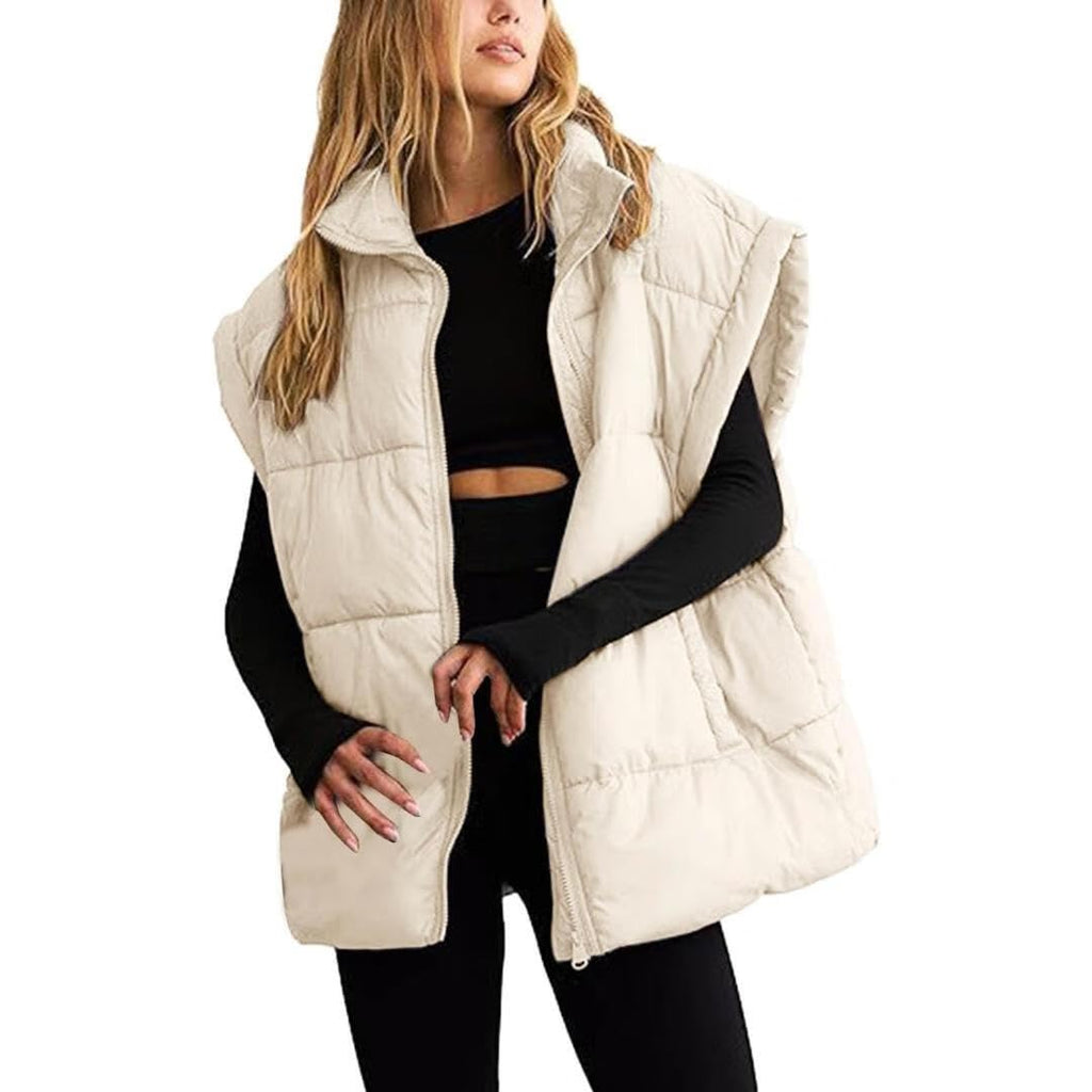 Womens Zip Up Puffer Vest Stand Collar Sleeveless Padded Jacket Coat