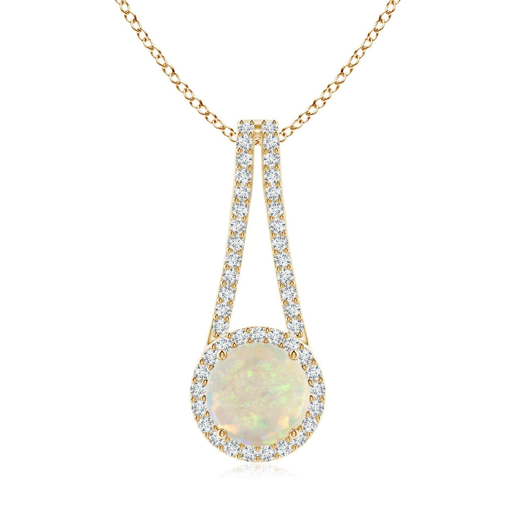 Natural Opal Halo Pendant Necklace with Diamond, 14K Gold or Platinum