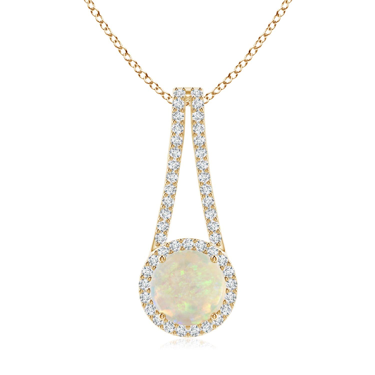 Natural Opal Halo Pendant Necklace with Diamond, 14K Gold or Platinum