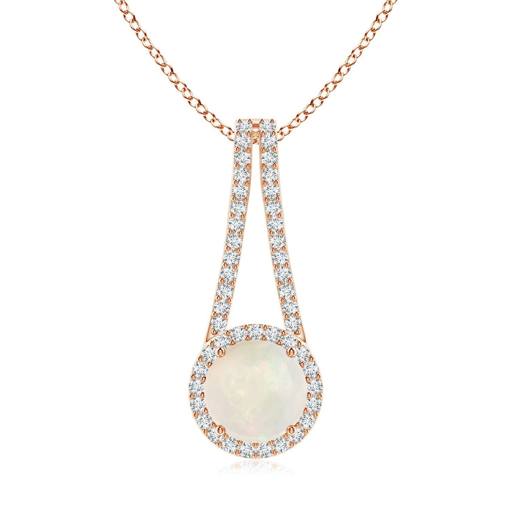 Natural Opal Halo Pendant Necklace with Diamond, 14K Gold or Platinum