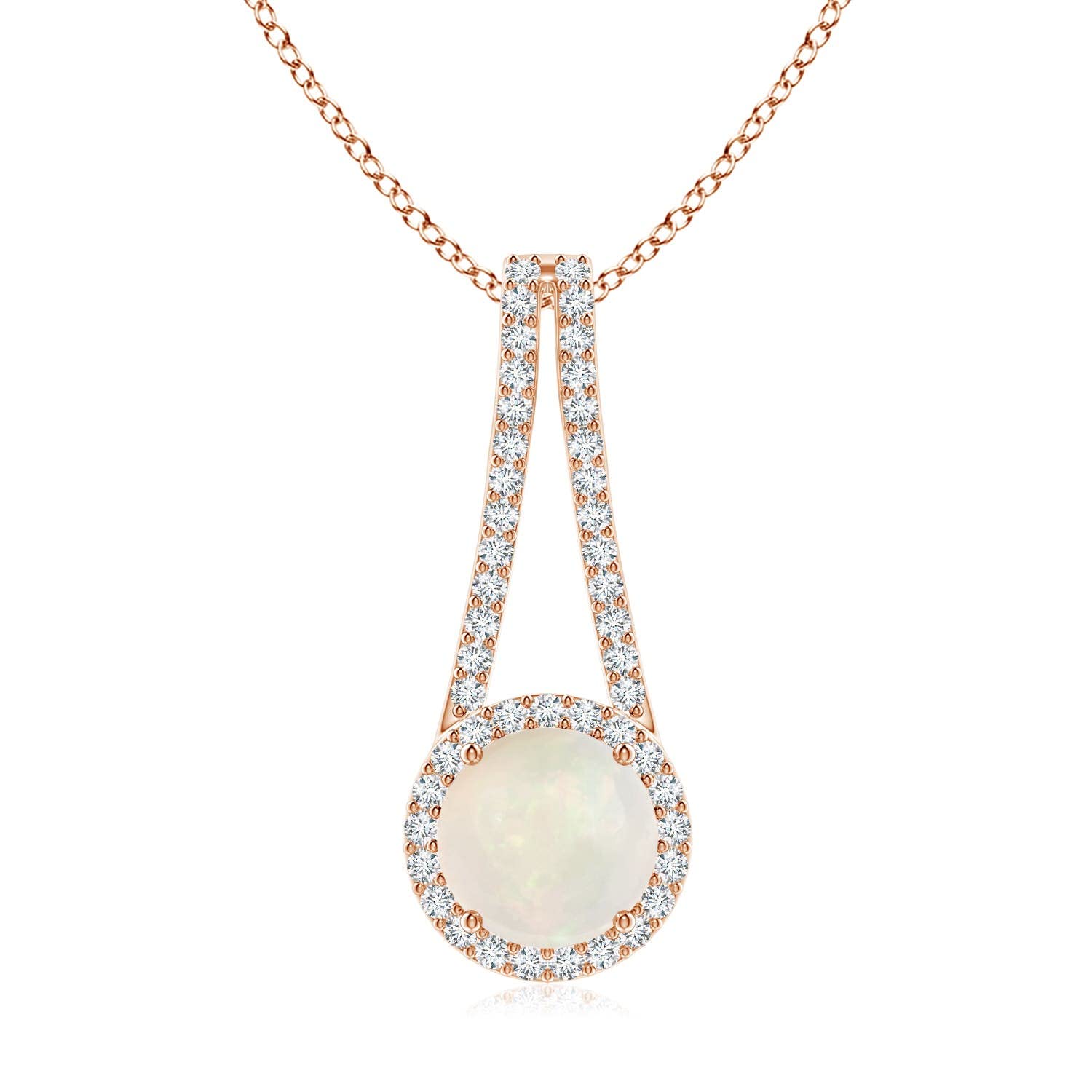 Natural Opal Halo Pendant Necklace with Diamond, 14K Gold or Platinum
