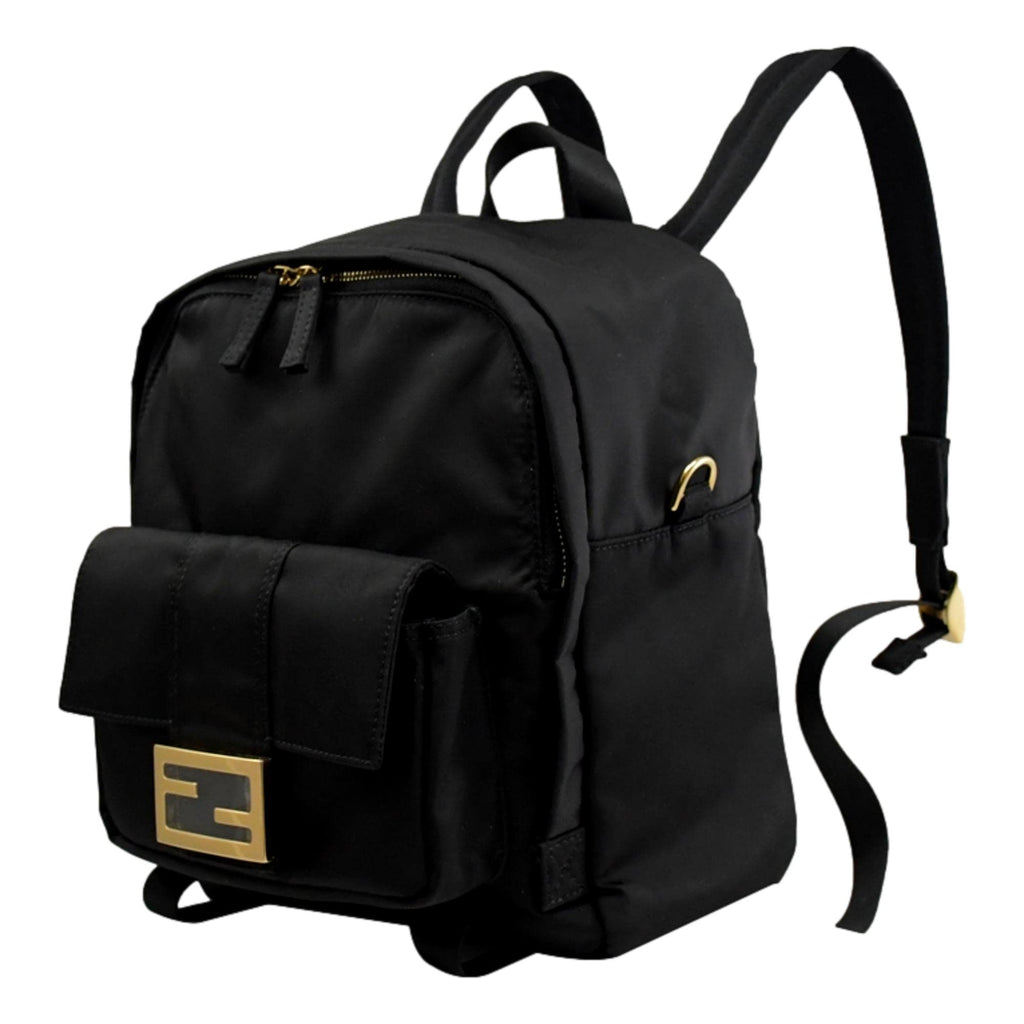 FENDI Baguette Logo Backpack, Black Nylon, Backpack for Women 8BZ048