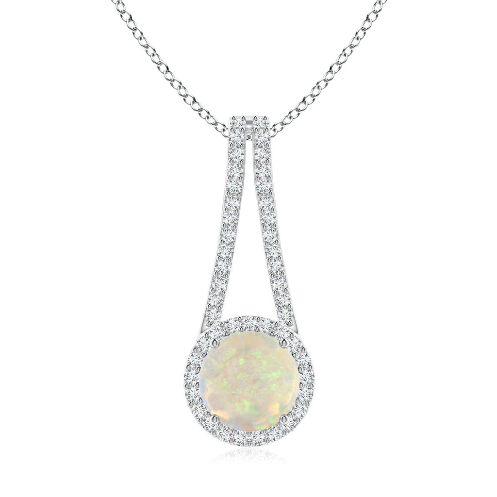 Natural Opal Halo Pendant Necklace with Diamond, 14K Gold or Platinum