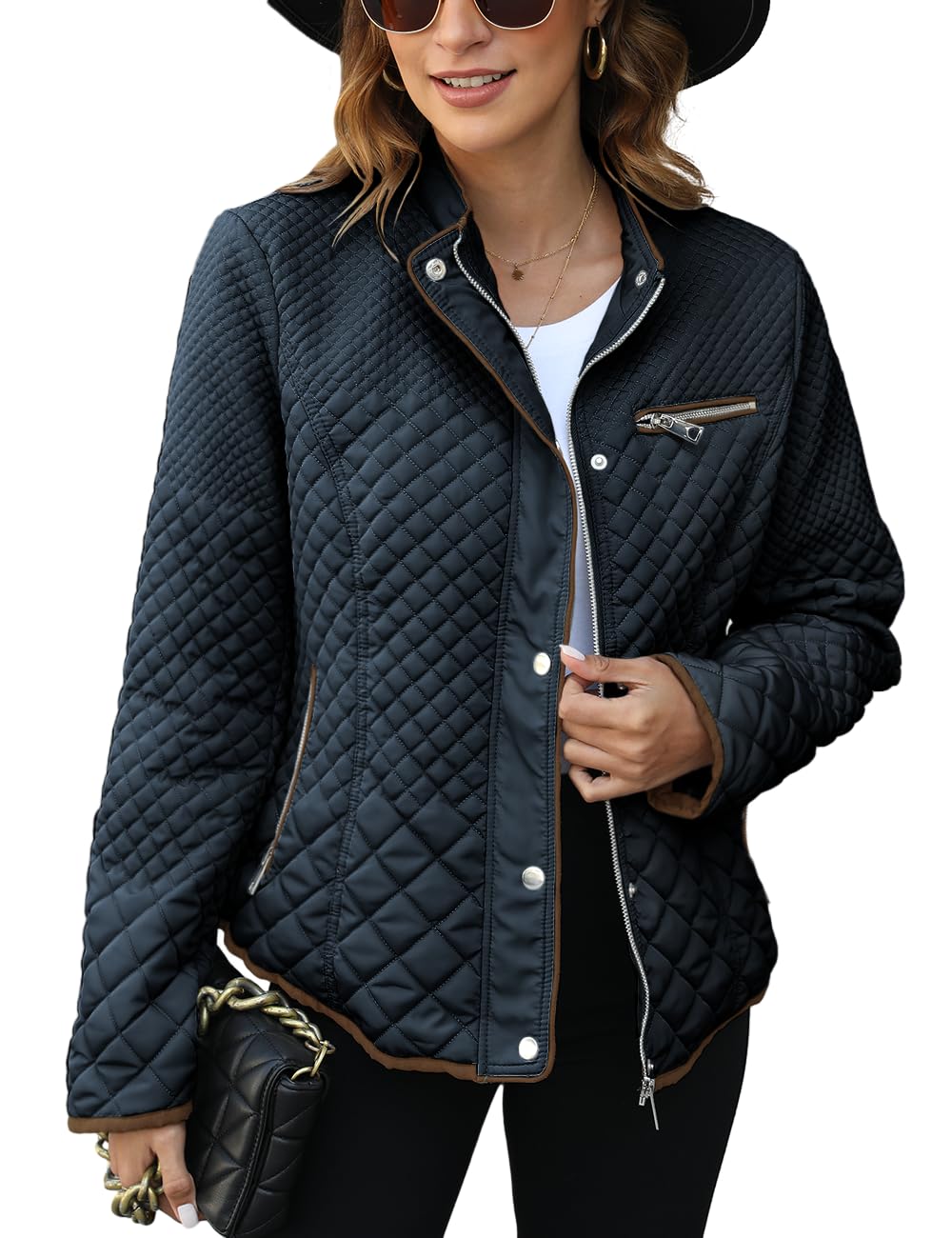 Bellivera Women's Fleece-Lined Diamond Quilted Puffer Jacket Winter Coat