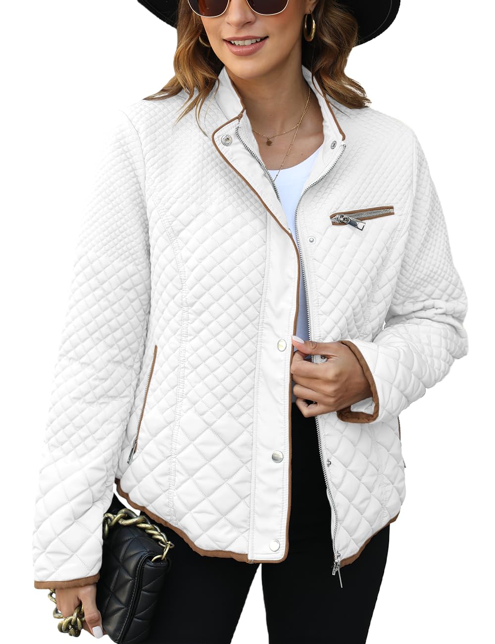Bellivera Women's Fleece-Lined Diamond Quilted Puffer Jacket Winter Coat