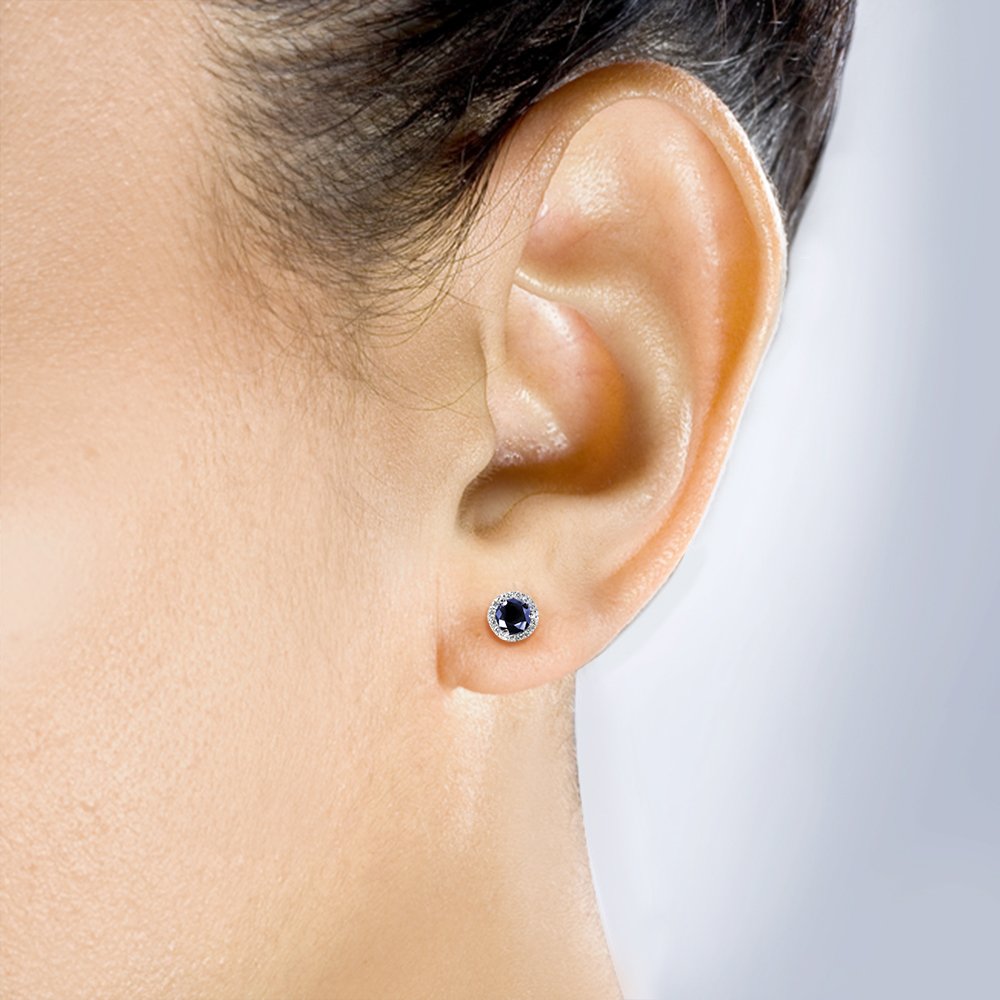 Kobelli Blue Sapphire and Diamond Earrings 1 1/2 Carat (ctw) in 14k White Gold