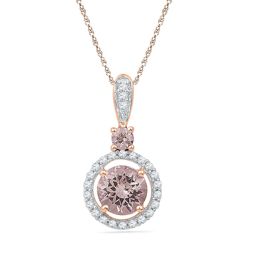 0.68ctw Brilliant Round Cut Morganite & Diamond Halo Pendant Necklace