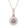 0.68ctw Brilliant Round Cut Morganite & Diamond Halo Pendant Necklace