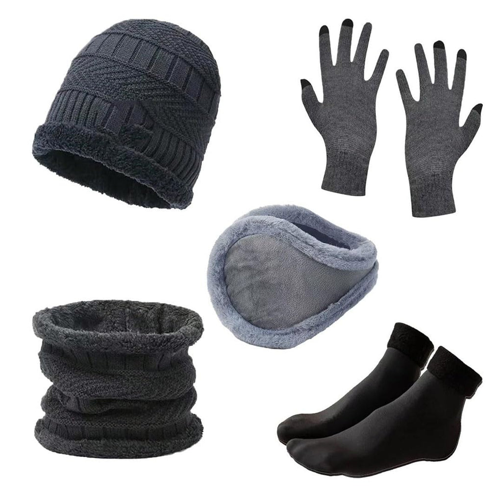 Men's Winter Knit Hat, Gloves & Neck Warmer 5-Piece Set