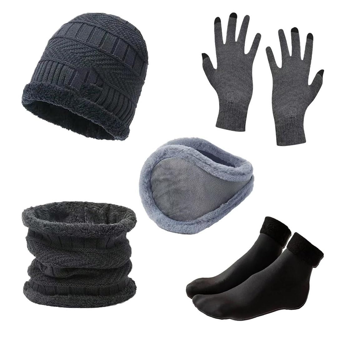 Men's Winter Knit Hat, Gloves & Neck Warmer 5-Piece Set