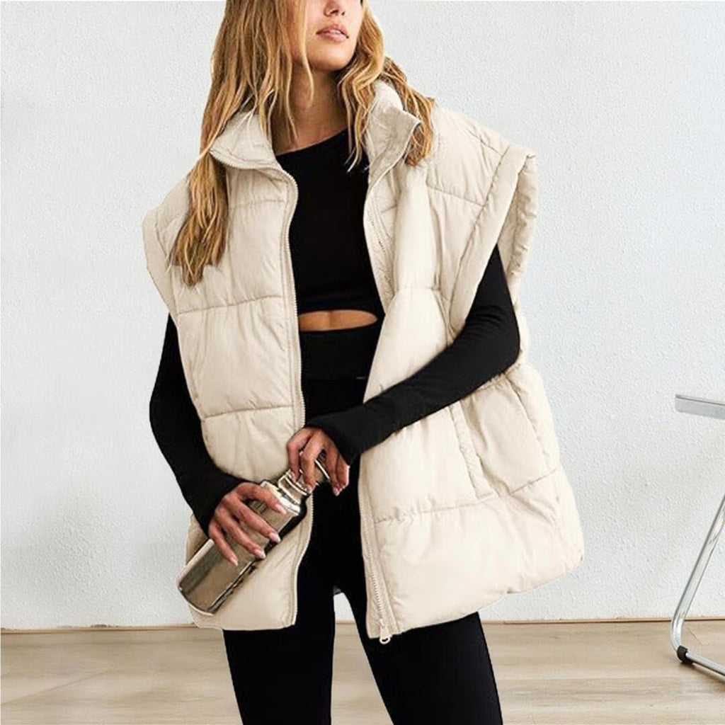 Womens Zip Up Puffer Vest Stand Collar Sleeveless Padded Jacket Coat