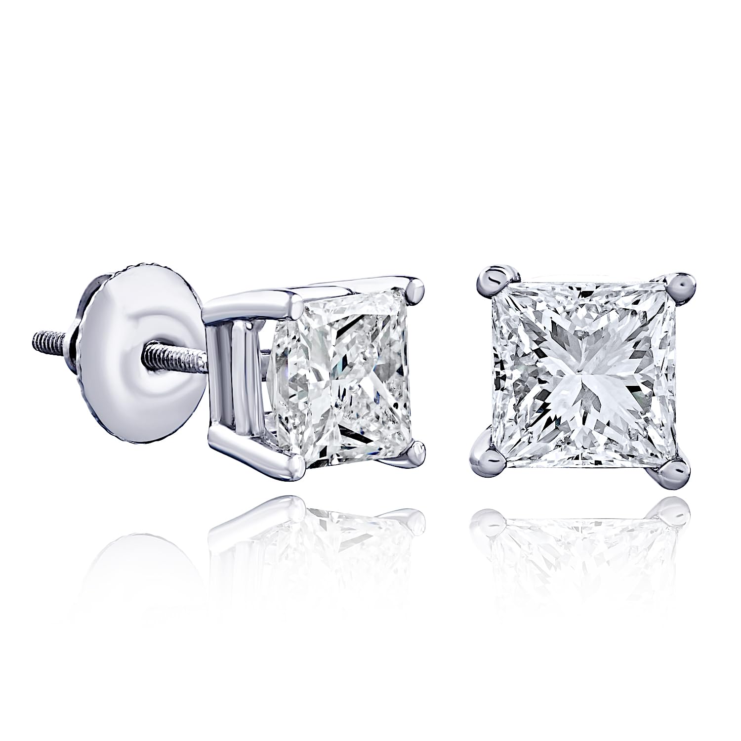 Certified Lab Grown Princess Cut Diamond Stud Earrings, Screw Back