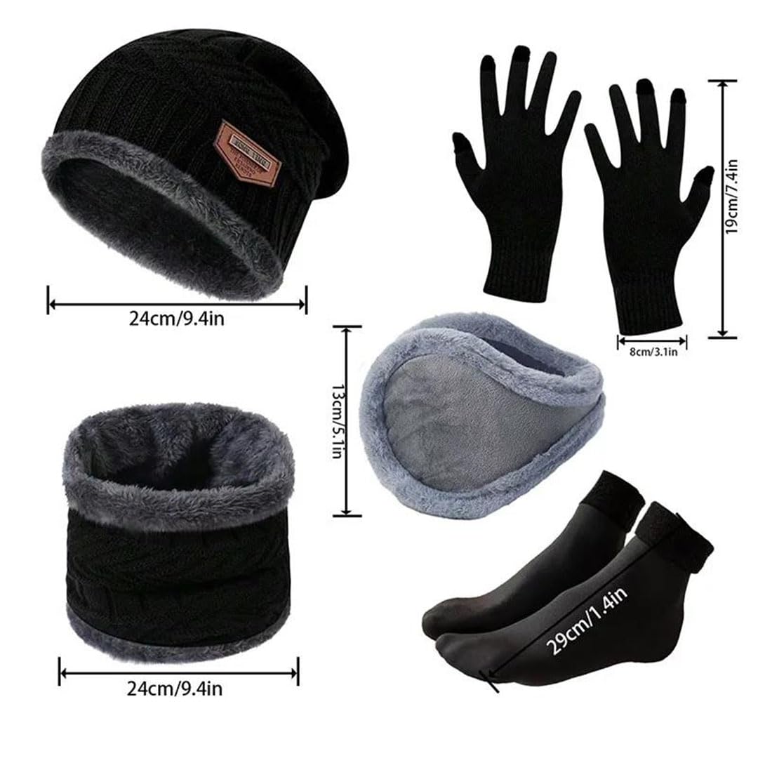 Men's Winter Knit Hat, Gloves & Neck Warmer 5-Piece Set