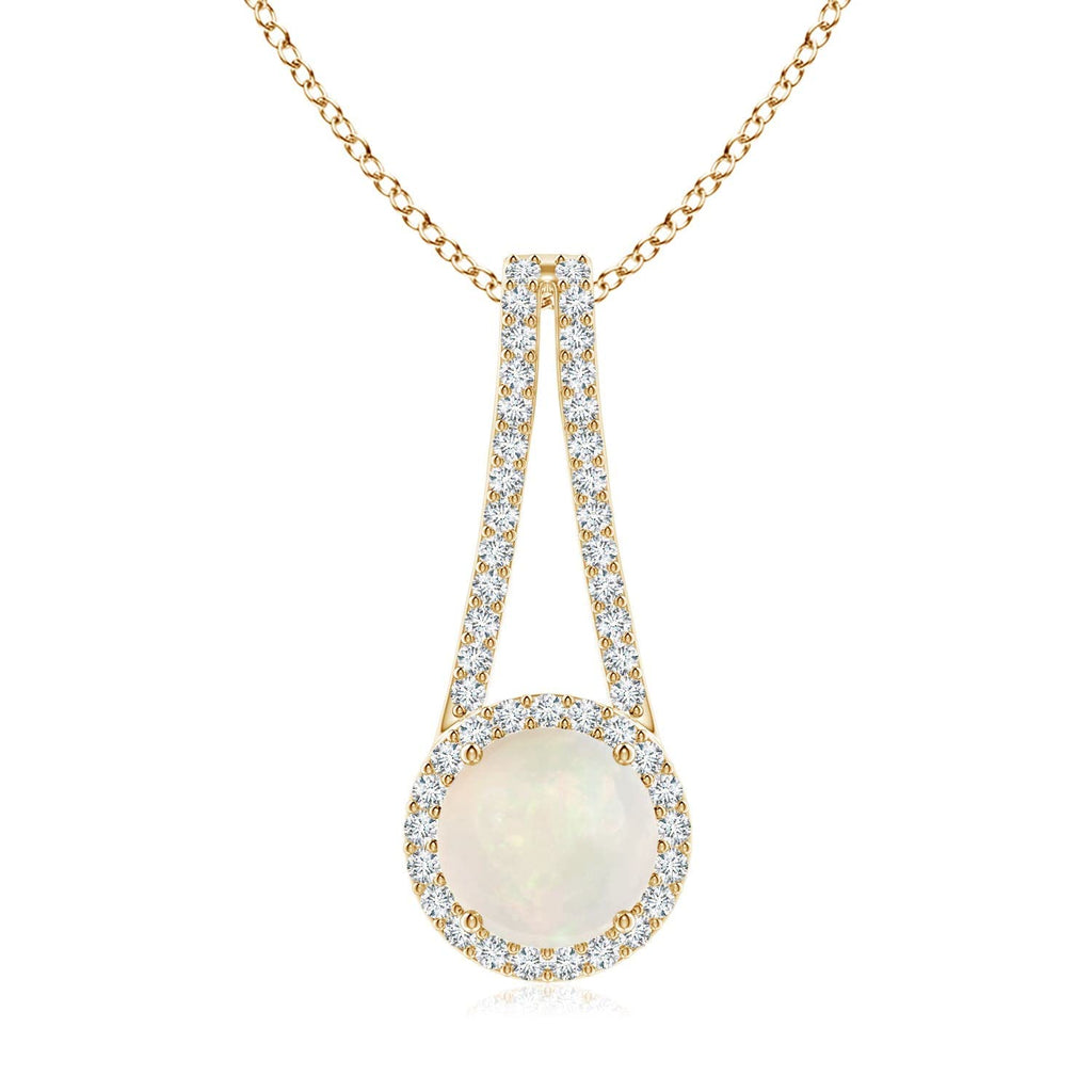 Natural Opal Halo Pendant Necklace with Diamond, 14K Gold or Platinum