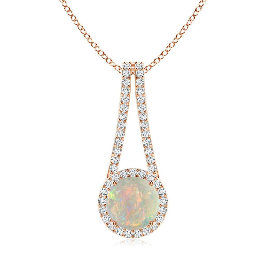Natural Opal Halo Pendant Necklace with Diamond, 14K Gold or Platinum