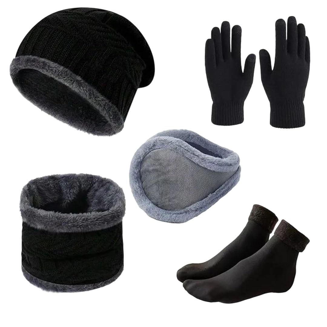 Men's Winter Knit Hat, Gloves & Neck Warmer 5-Piece Set