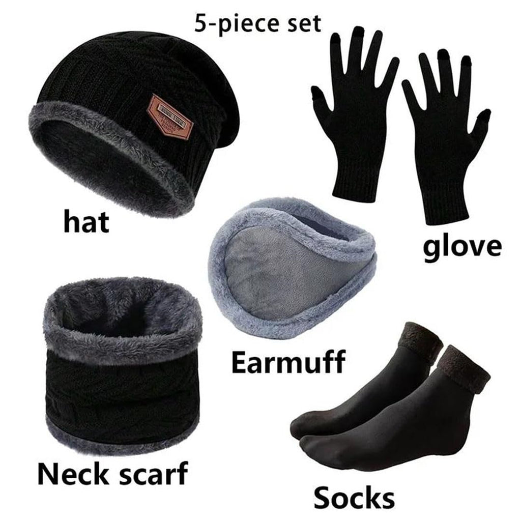 Men's Winter Knit Hat, Gloves & Neck Warmer 5-Piece Set