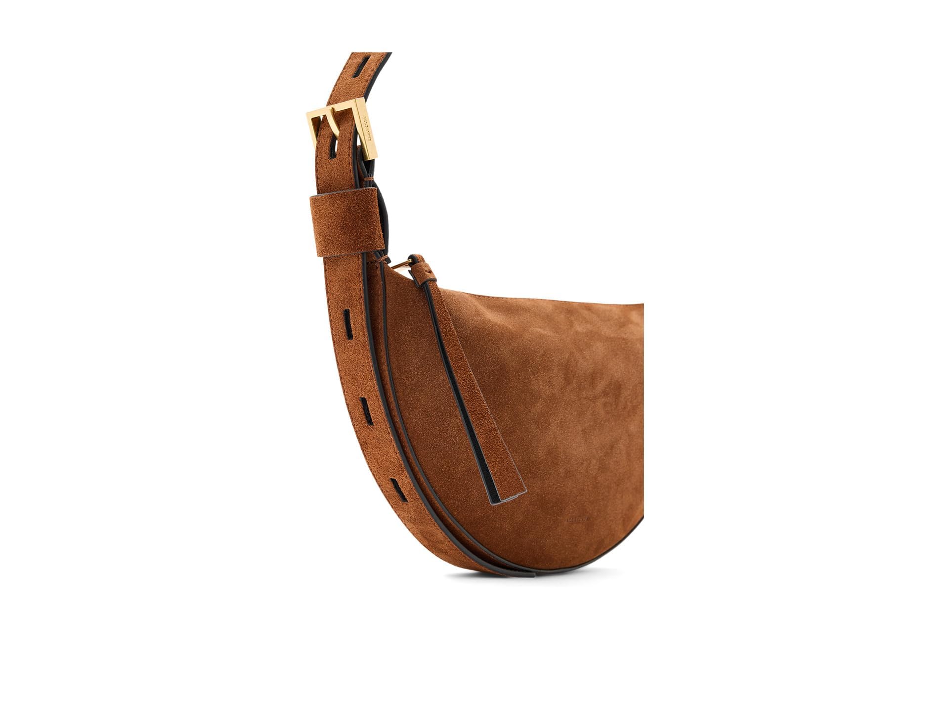AllSaints Women's Handbag Halfmoon Suede Xbody Cognac Brown