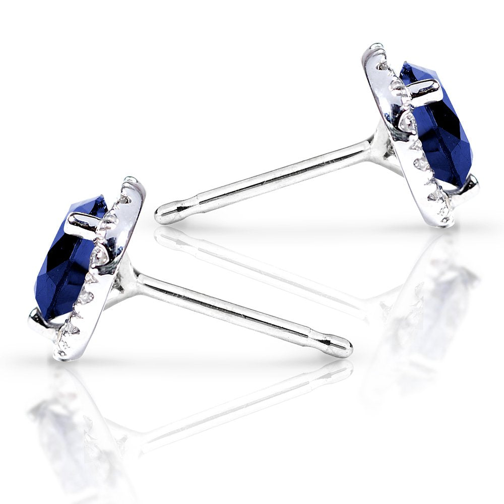 Kobelli Blue Sapphire and Diamond Earrings 1 1/2 Carat (ctw) in 14k White Gold