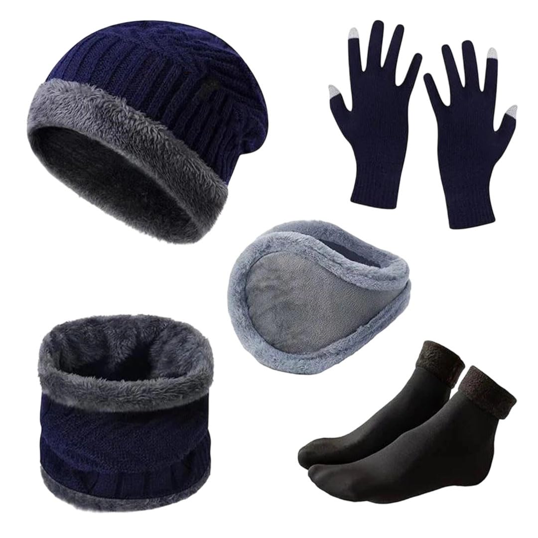 Men's Winter Knit Hat, Gloves & Neck Warmer 5-Piece Set