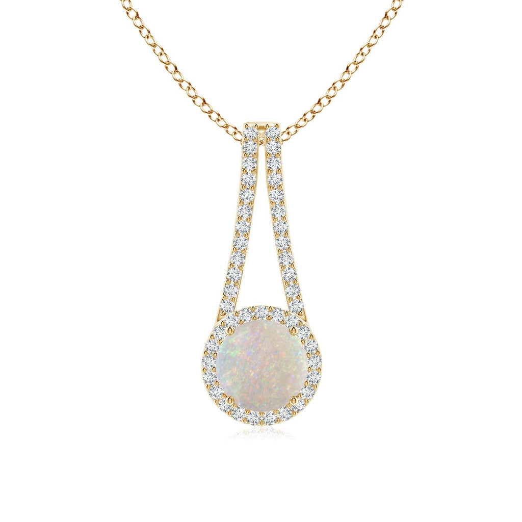 Natural Opal Halo Pendant Necklace with Diamond, 14K Gold or Platinum