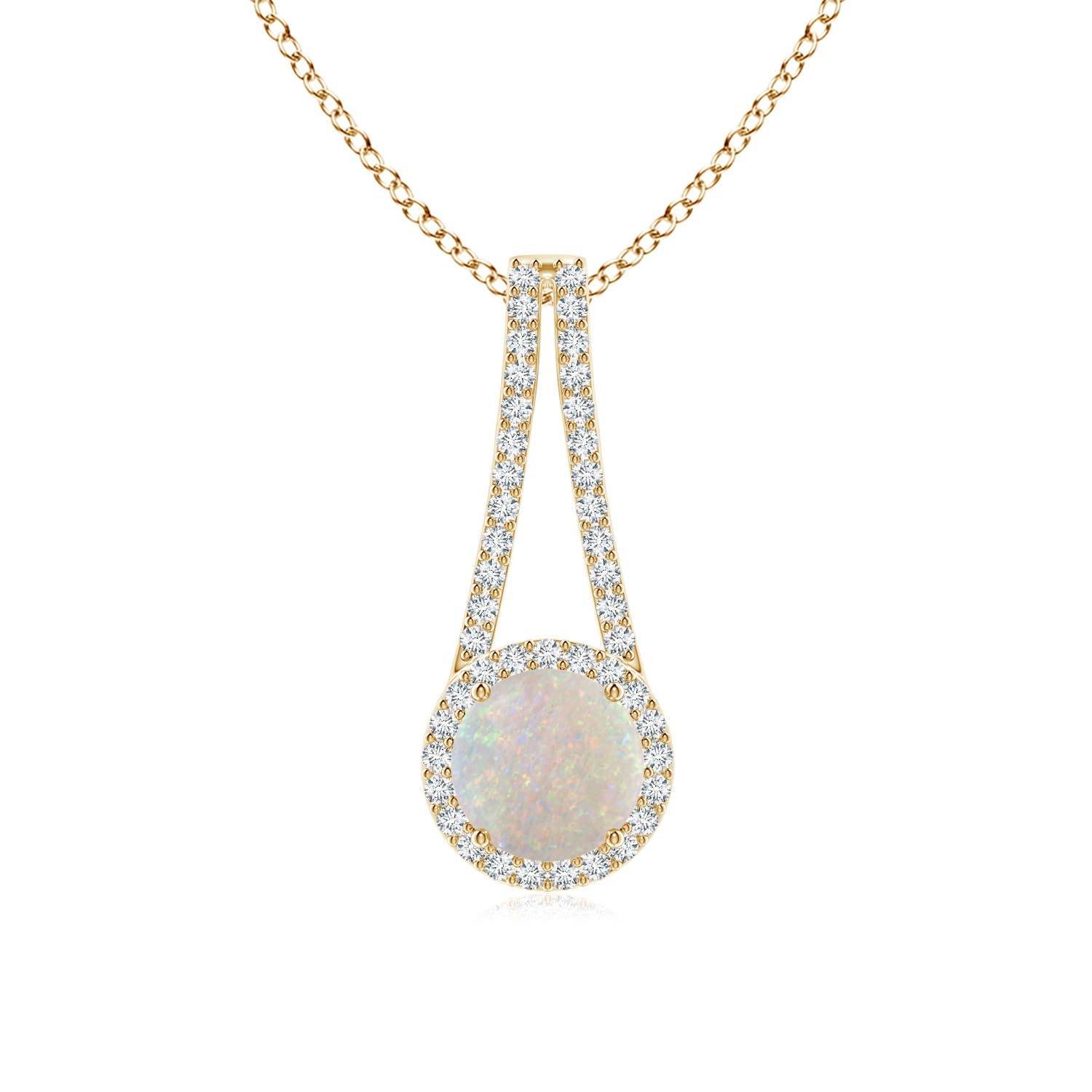 Natural Opal Halo Pendant Necklace with Diamond, 14K Gold or Platinum