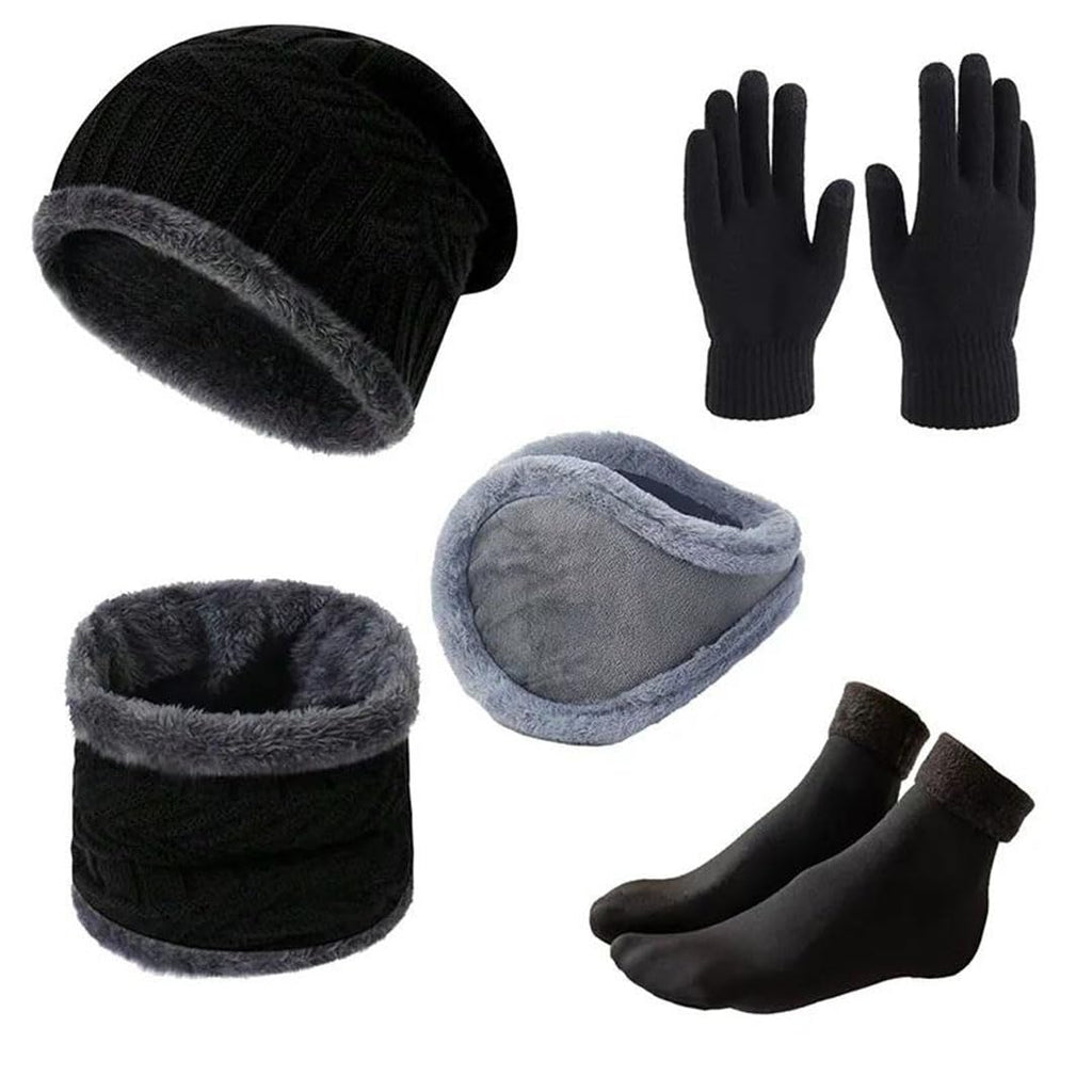 Men's Winter Knit Hat, Gloves & Neck Warmer 5-Piece Set