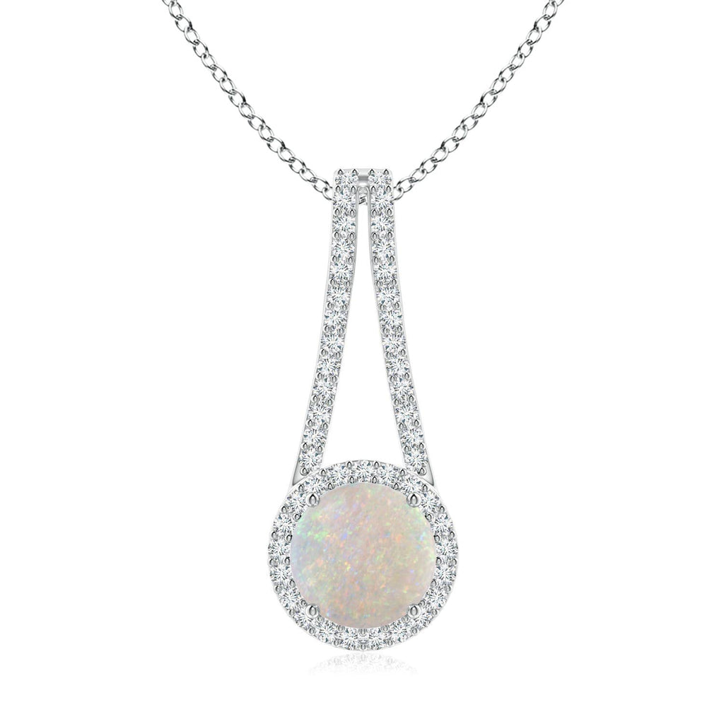 Natural Opal Halo Pendant Necklace with Diamond, 14K Gold or Platinum