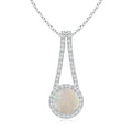 Natural Opal Halo Pendant Necklace with Diamond, 14K Gold or Platinum
